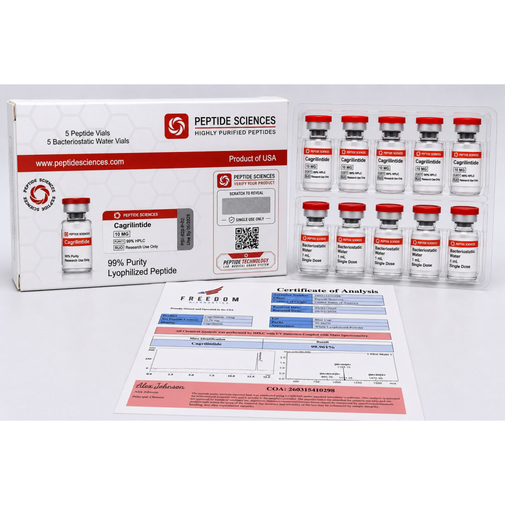 Peptide Sciences Cagrilintide 10 mg – 5 Flakon Set + Antibakteriyel Su