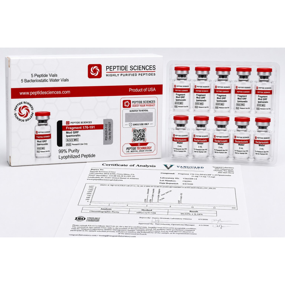 Peptide Sciences Fragment + Mod GRF + Ipamorelin Combo (6 mg / 3 mg / 3 mg) – 5 Flakon Set + Antibakteriyel Su