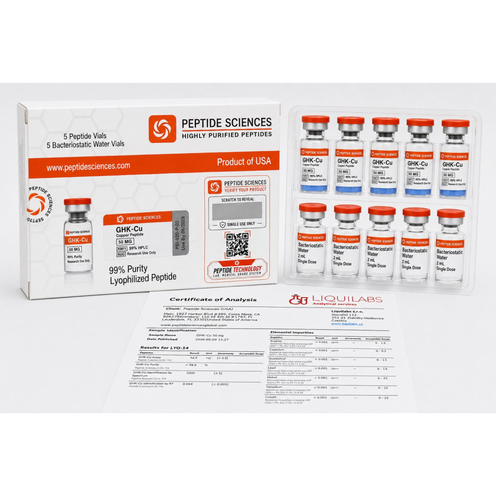 Peptide Sciences GHK-Cu 50 mg – 5 Flakon Set + Antibakteriyel Su