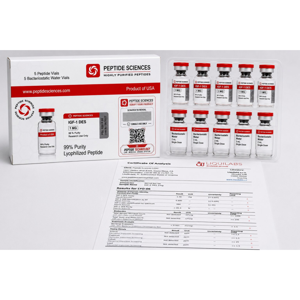 Peptide Sciences IGF-1 DES 1 Mg 5 Flakon + Antiibakteriyel Su