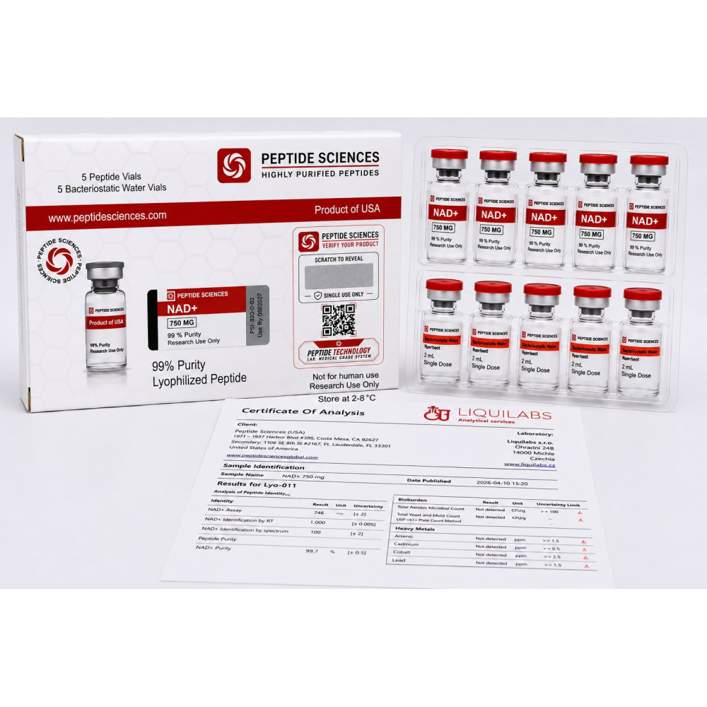 Peptide Sciences NAD+ 750 Mg 5 Flakon + Antiibakteriyel Su