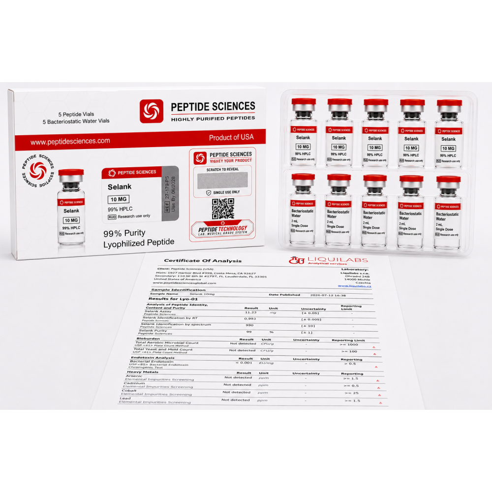 Peptide Sciences Selank 10 MG 5 Flakon Set + Antibakteriyel Su