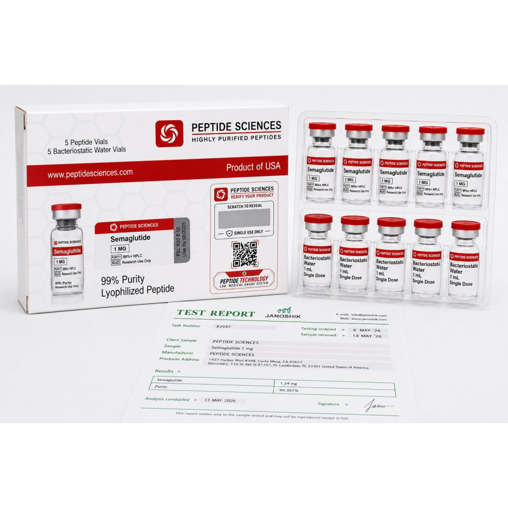 Peptide Sciences Semaglutide 1 Mg  5 Flakon Set + Antibakteriyel Su