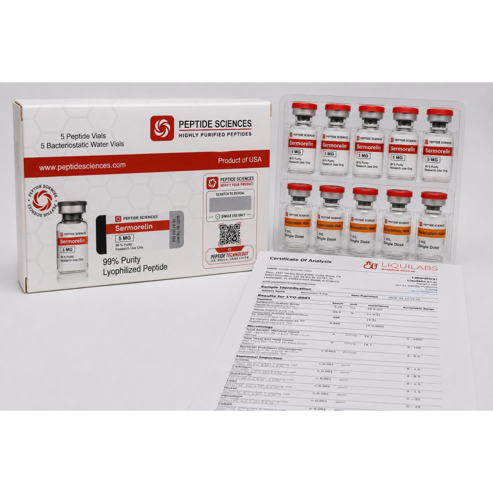 Peptide Sciences Sermorelin 5 Mg 5 Flakon + Antiibakteriyel Su