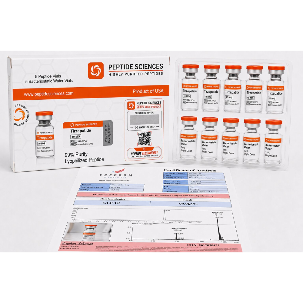 Peptide Sciences Tirze. 10 mg  5 Flakon Set + Antibakteriyel Su
